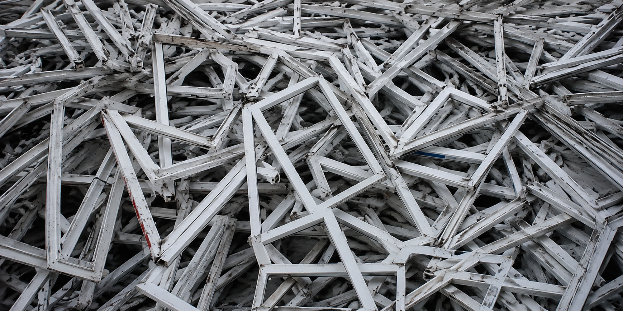 uPVC window and door frames collected for recycling